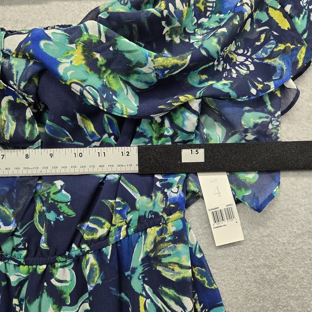 Donna Morgan Women Dress 4 Navy Floral Maxi Milkmaid Chiffon Cottagecore NWT - Picture 3 of 9
